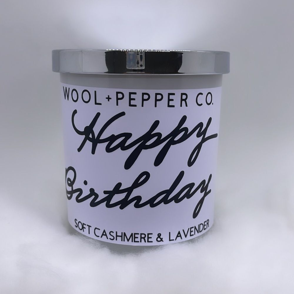 NWT Wool + Pepper Co. HAPPY BIRTHDAY Soy Candle - Soft Cashmere & Lavender